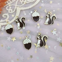 10pcs cartoon squirrel enamel charms squirrel pine cones alloy pendants charms gold color diy jewelry earrings accessory