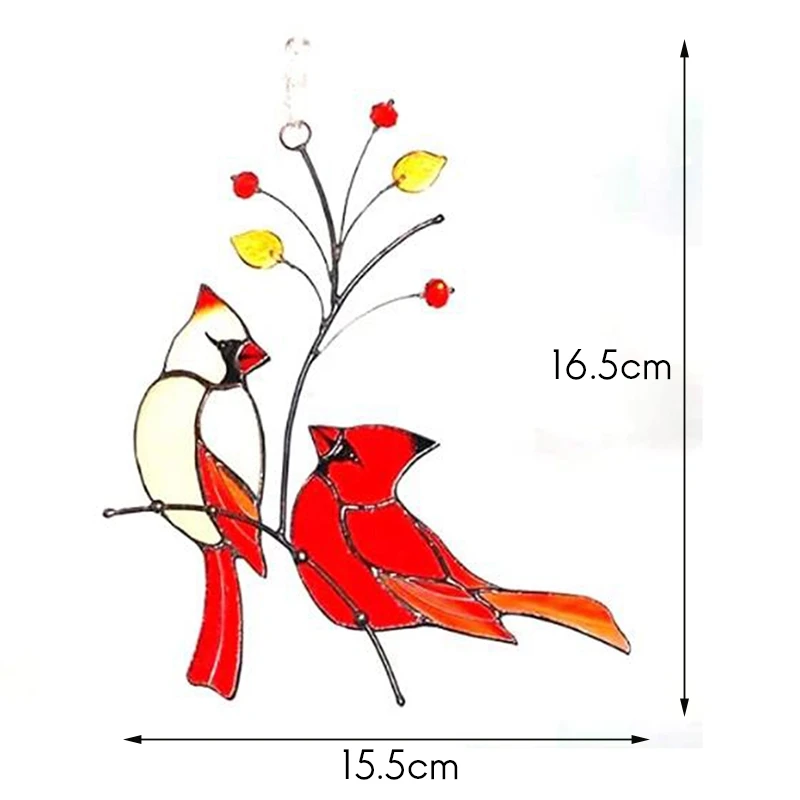 

A Pair of Red Bird Stained Glass Decoration Home Window Decoration Ornaments (Two Birds on a Red Tree)
