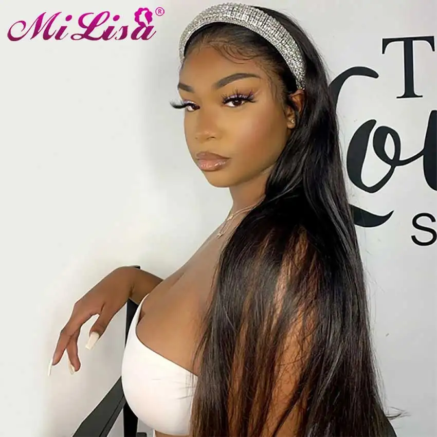 

Straight Headband Wigs Peruvian Human Hair Wig 180% Density Remy Glueless Scarf Hair Wig Natural Color For Black Women Bulk Sale