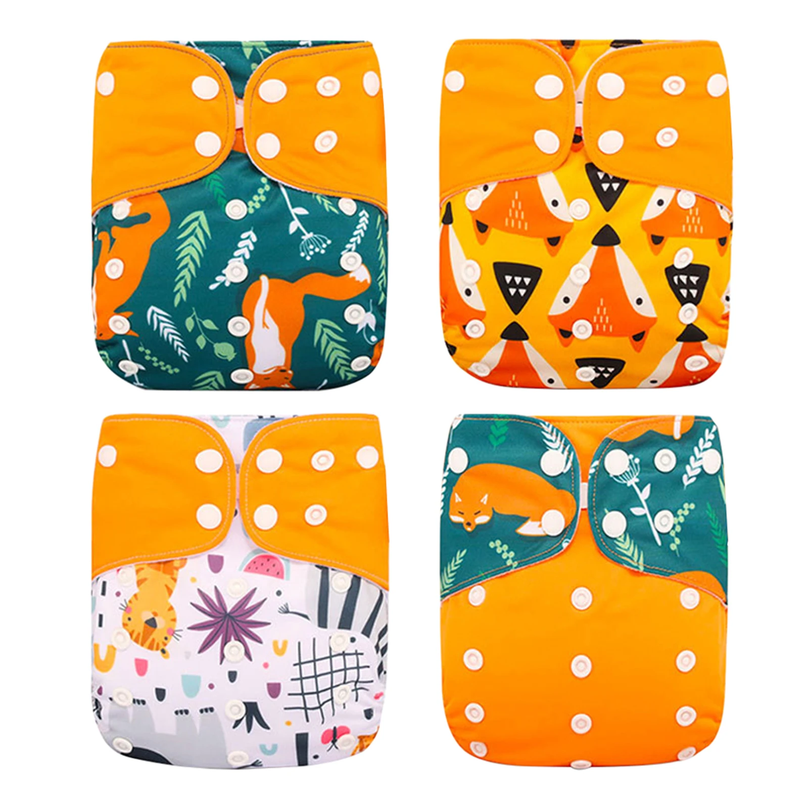 

4pcs/set Printed Toddler Adjustable For Baby Breathable Waterproof One Size Cloth Diaper Pocket Boy Girl Soft Reusable No Insert