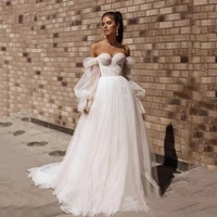 boho wedding dresses a line sweetheart long sleeves tulle dubai arabic wedding gown bridal dress vestido de noiva