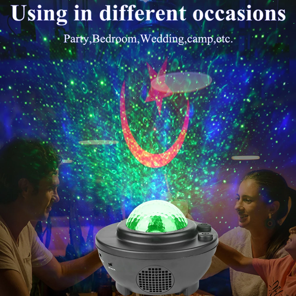 

LED Red Star Night Light Music Starry Water Wave Projector Light Bluetooth USB Projector Sound-Activated Projector Party Decor