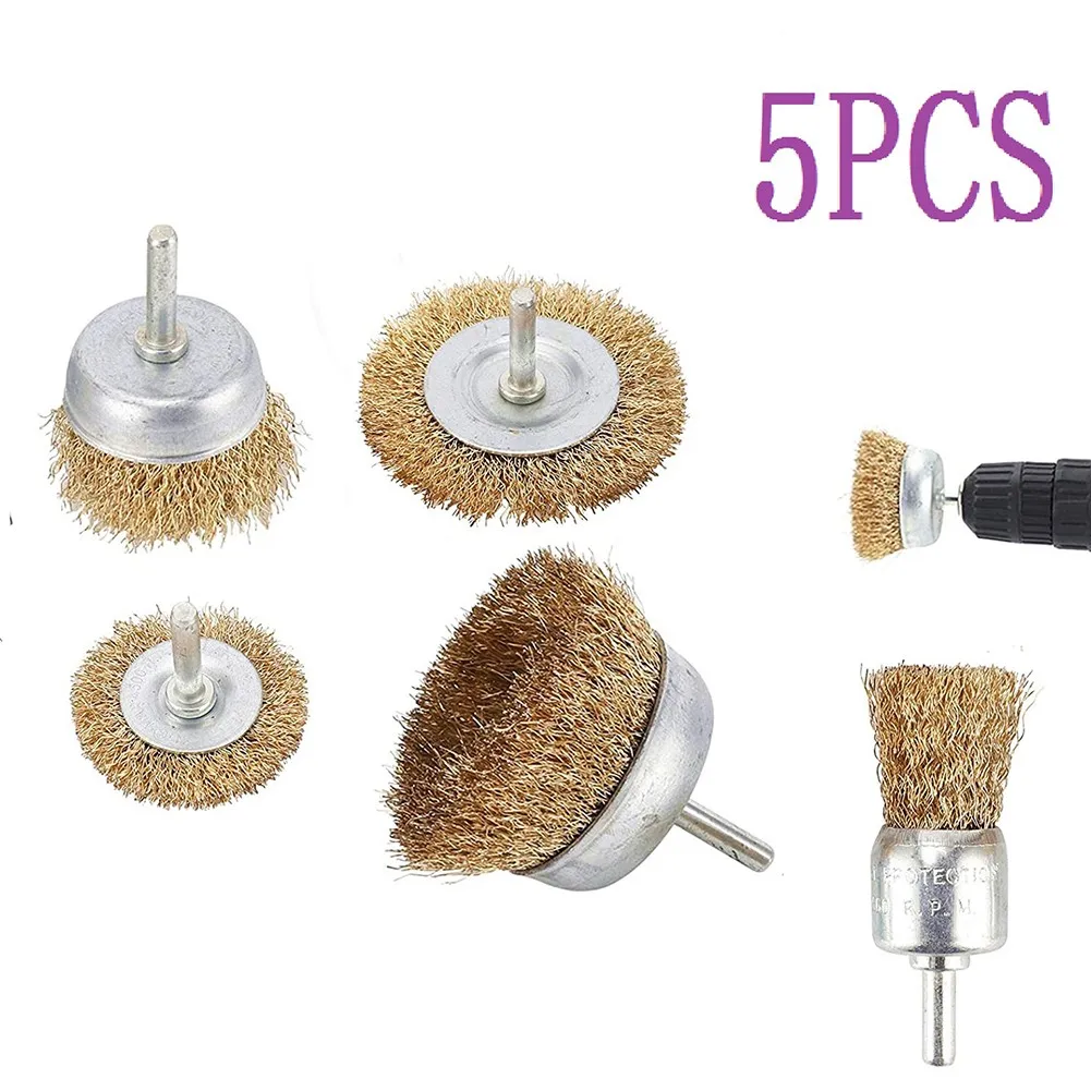 

1/4 Inch Shank 5pcs 4500RPM Wire Brushes 6mm Shank Attachment Brass Coated