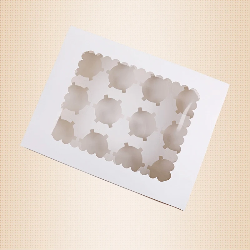 

10Pcs Cupcake Box with Window Kraft Paper Boxes Dessert Mousse Box 12 Cup Cake Holders