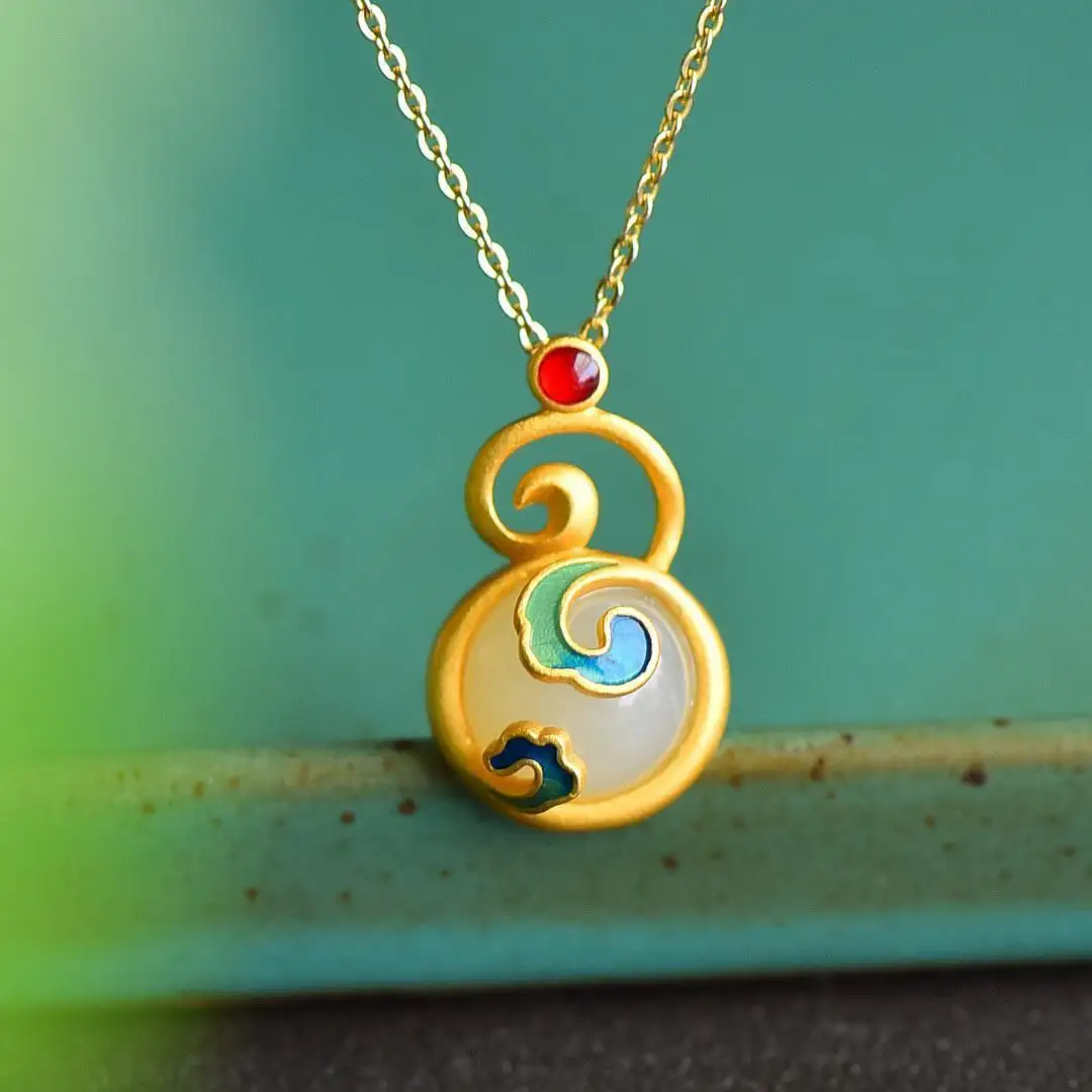 

Small Calabash Necklace Women's Sterling Silver Natural Hotian Jade Pendant Women's Ancient Burnt Blue Pendant Chinese Style Jew