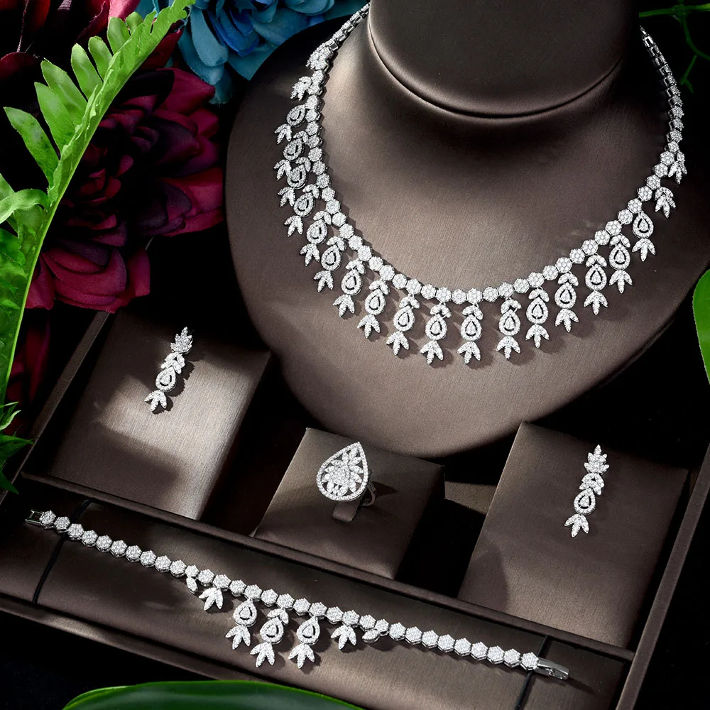 HIBRIDE New Luxury Design CZ Dubai Wedding Bridal Jewelry Sets For Wedding Accessories Jewelry Necklace Bangle Sets N-1188