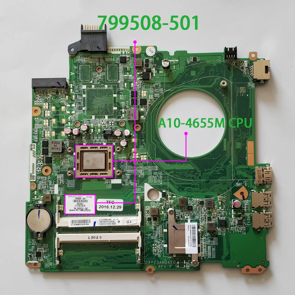 799508-501 799508-001 DAY23AMB6F0 UMA w A10-4655M CPU for HP Pavilion 15Z-P 15-P Series Laptop Motherboard Mainboard Tested