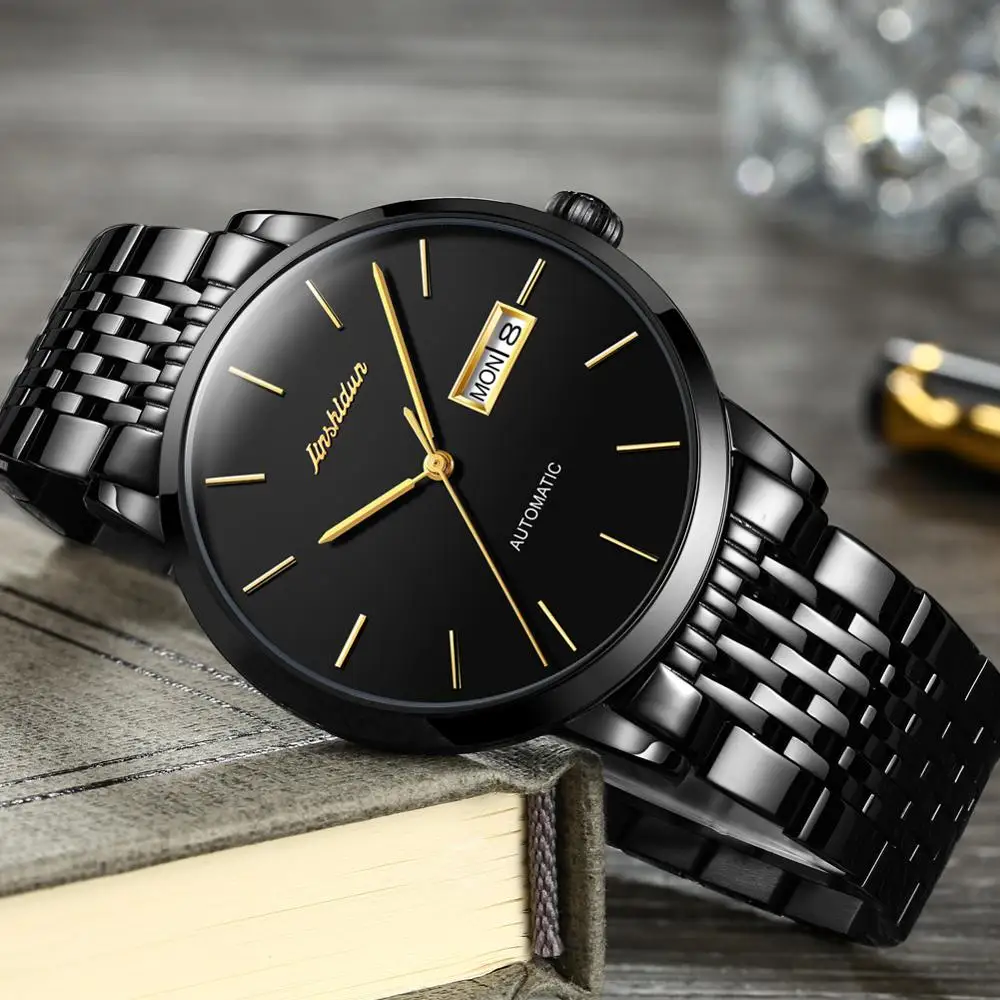 

Men's automatic mechanical wristwatch top brand tungsten steel watchband waterproof luxury double calendar casual male clock