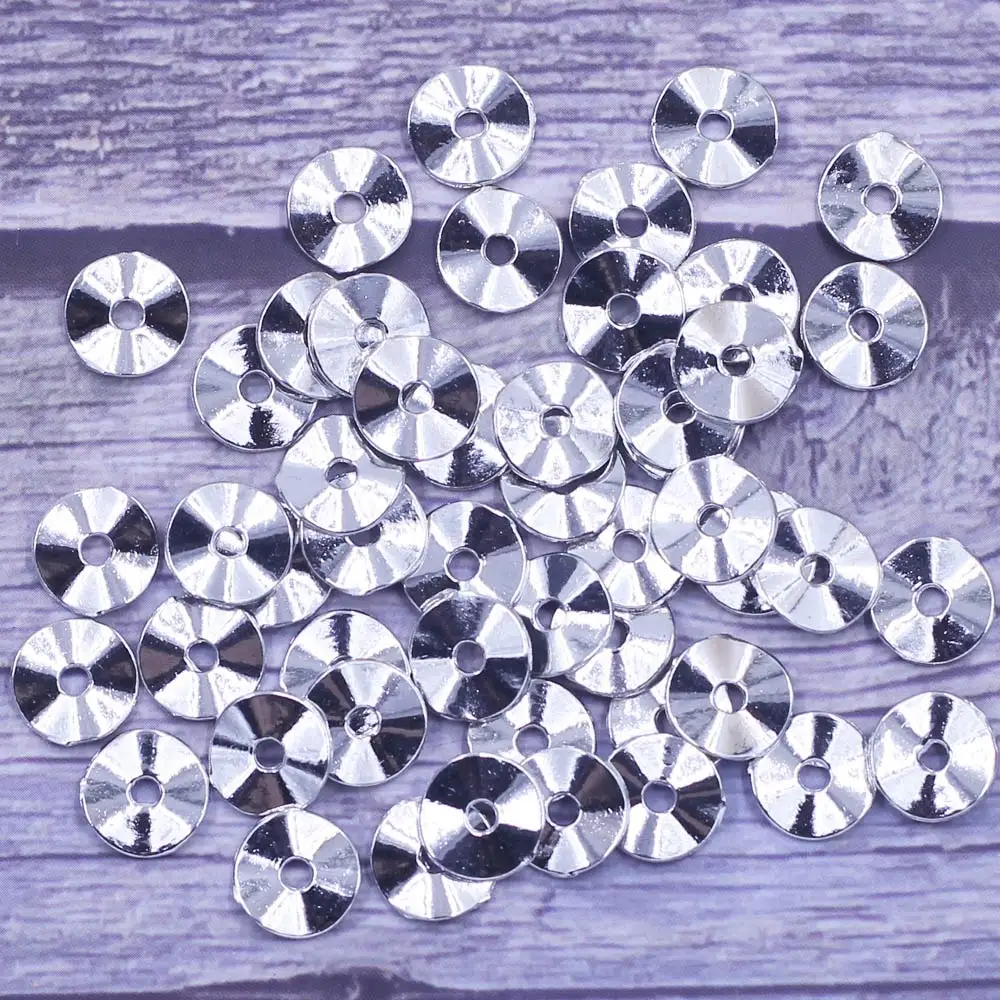 

50Pcs Silver Tone Spacer Beads Wave Tortuose Ring Earrings Round Metal Charms Jewelry DIY Findings 9mm Dia.