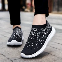 summer sock sneakers women vulcanize shoes lightweight slip on casual walking sneakers breathable mesh bling sport running shoes