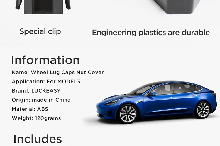 LUCKEASY для Tesla модель 3- Aero комплект колпачков для колес комплект центральной крышки и колпачок гайки колеса 20шт(зеркальный раздел