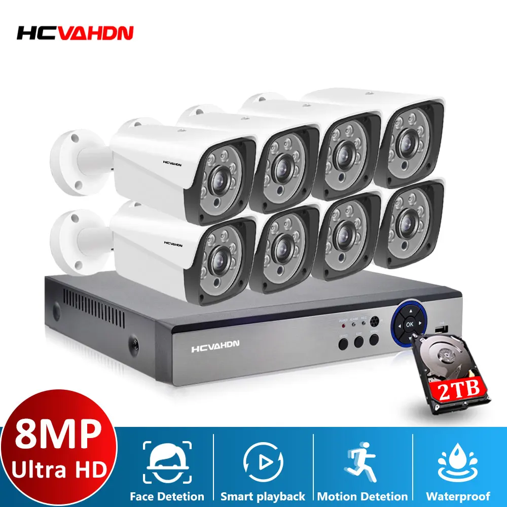 

HCVAHDN AHD 8CH CCTV System Ultra HD 4K DVR 8MP 2000TVL AHD CCTV Camera set Home Security System Surveillance Kit 2TB