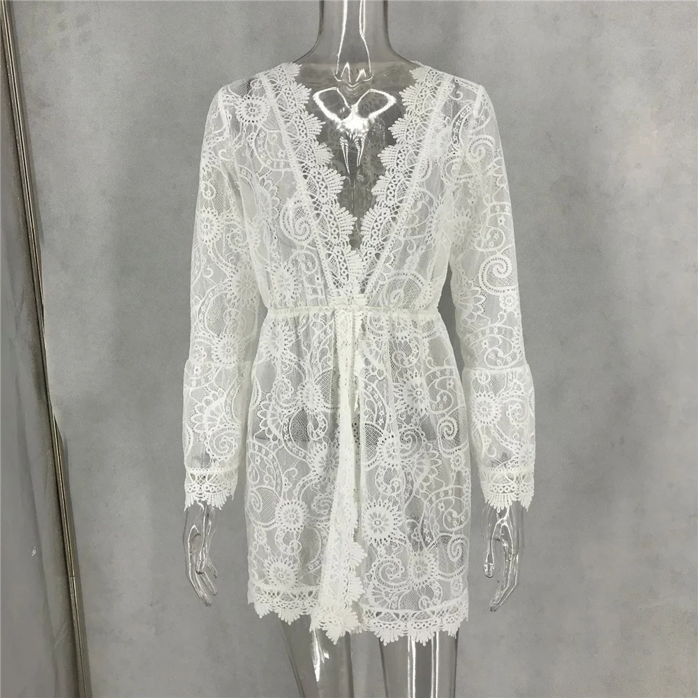 

Women's Clothing Is Prevented Bask In Sand Pond Skirt V-Neck Sexy Lace Long Sleeve Dress 2021 New Female