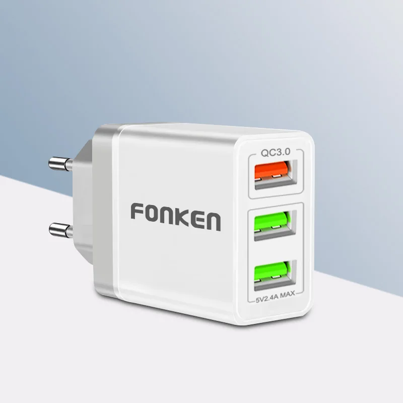 FONKEN USB Charger Quick Charge 3.0 Fast Charger 3 Port QC3.0 QC2.0 Charging for Phone Mobile Tablet Multi Wall Adapter