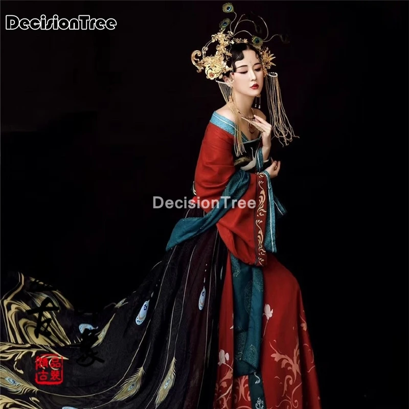 

2021 ancient chinese costume women stage performance outfit hanfu costume satin chinese traditional printed folk dance dress