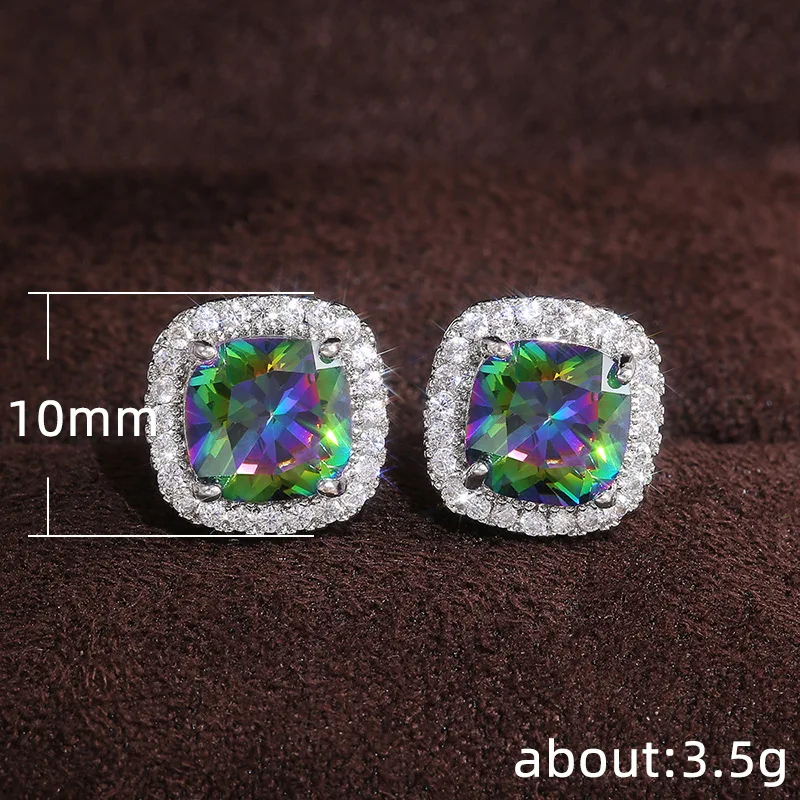 

USTAR Classic Stud Earrings For women Shiny Square Cubic Zircon Earring Party Fashion Jewelry Gift