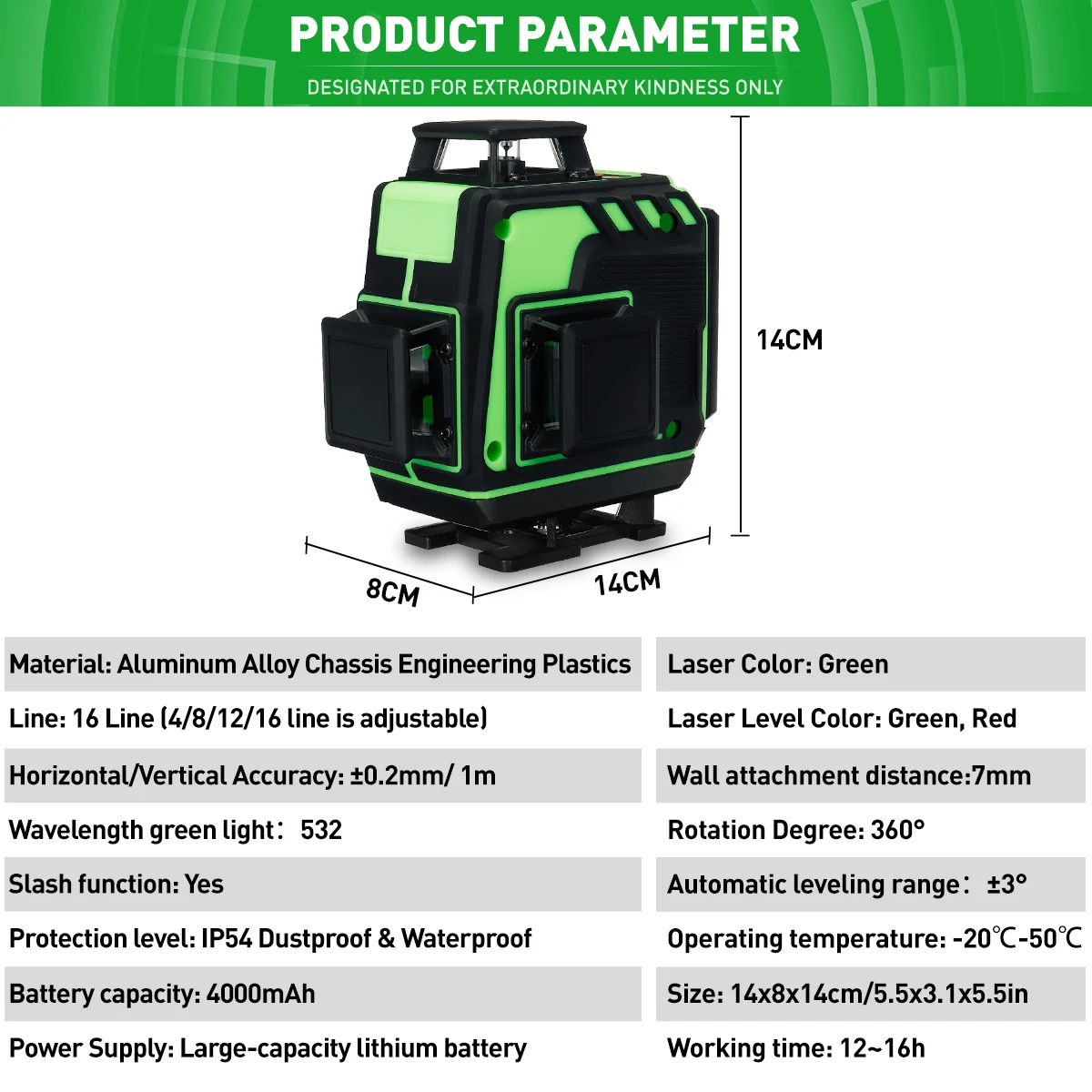 Лазерный уровень FASGet горизонтальный и вертикальный самонивелирующийся 4D лазер 16