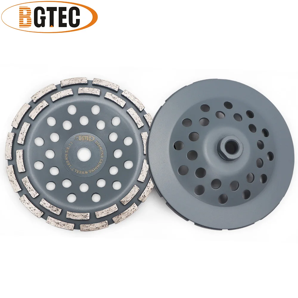 BGTEC 2pcs 180mm 5/8-11 Thread Diamond Double Row Grinding Cup Wheel Concrete Masonry Granite Marble Tile Grinding Disc