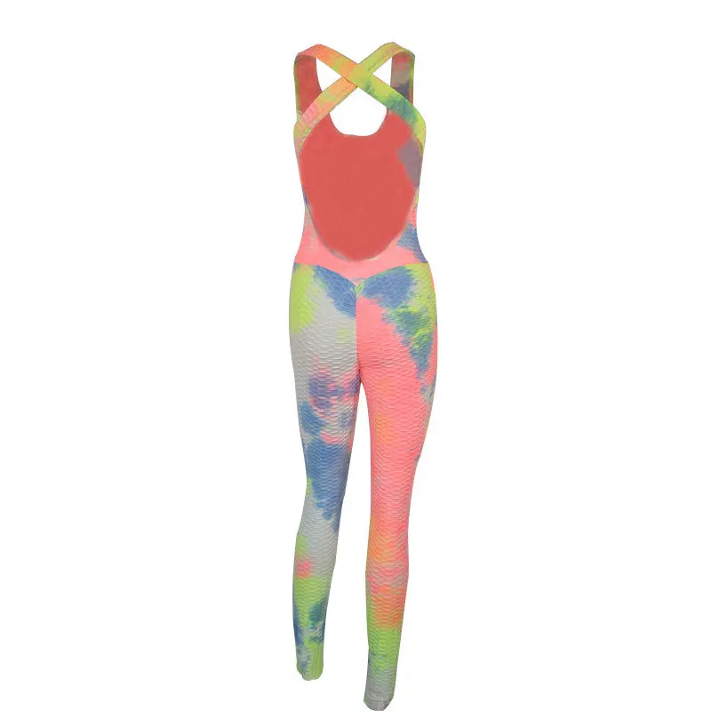 

Tie Dye Print Sleeveless Backless Summer Women Jumpsuit Sexy Style Model European and American Rompers Outfits
