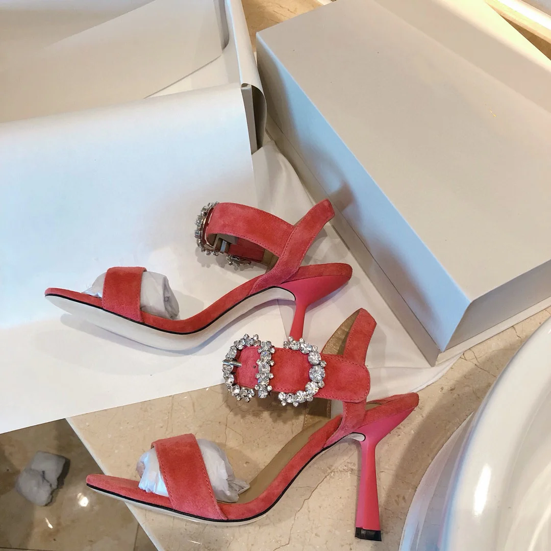 

Leather 2021 new fashion web celebrity women's spring/summer peep-toe fashion shoes with rhinestone with thin high-heel sandals