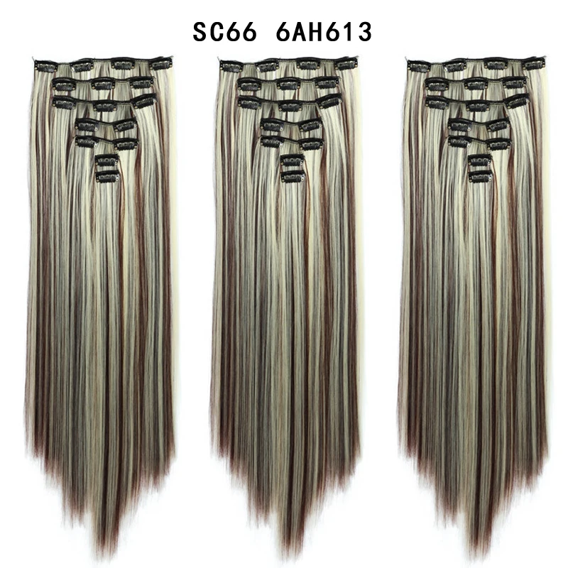 SC66 6AH613 22 дюйма длинные прямые женские клипсы для наращивания волос Синтетические накладные волосы прическа термостойкие белый красный фиолетовый розовый Юнис - Цвет: SC66 6AH613