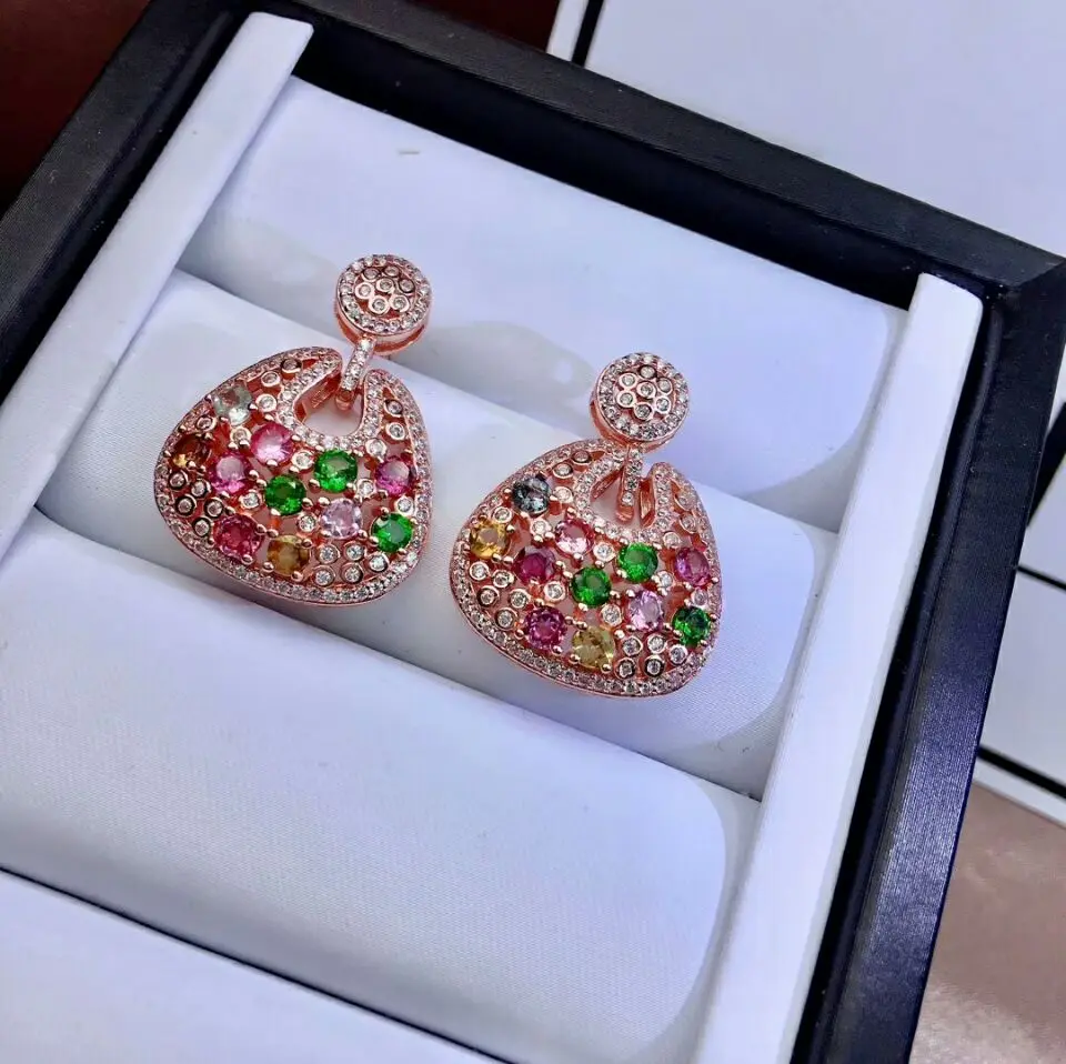 MeiBaPJ натуральные бразильские разноцветные турмалиновые серьги капли настоящие