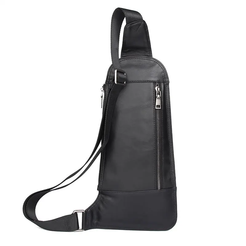 Мужская нагрудная сумка MAHEU черная из натуральной кожи с одним плечевым ремнем