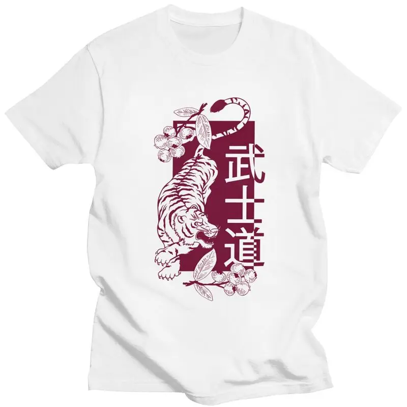 

Футболка мужская хлопковая с изображением японского тигра бусидо, с короткими рукавами