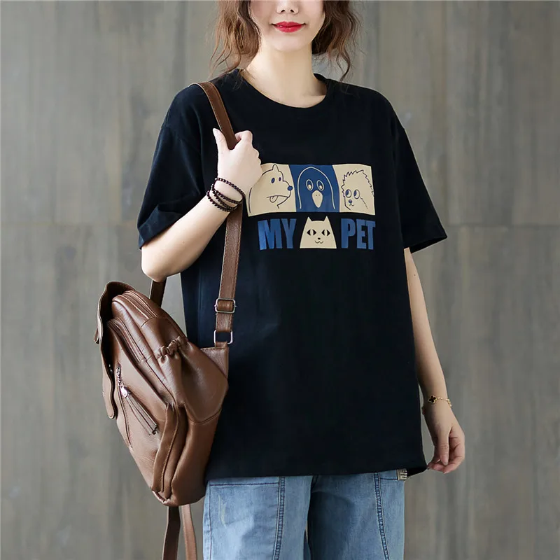 Футболка женская с коротким рукавом и круглым вырезом свободная повседневная