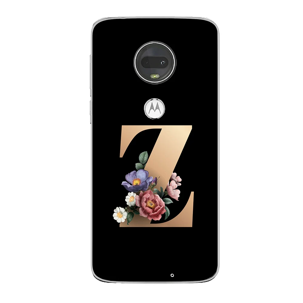 

Initials Letter Flower Case For Motorola Moto G7 G5 G8 G9 G10 G5S G6 E5 E6 E7 Plus Play Power Soft Silicone TPU Phone Back Funda