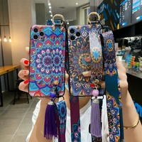 luxury flower portable lanyard soft phone case for iphone 12 mini 11 pro max se2020 x xs xr 7 8plus shockproof protective cover