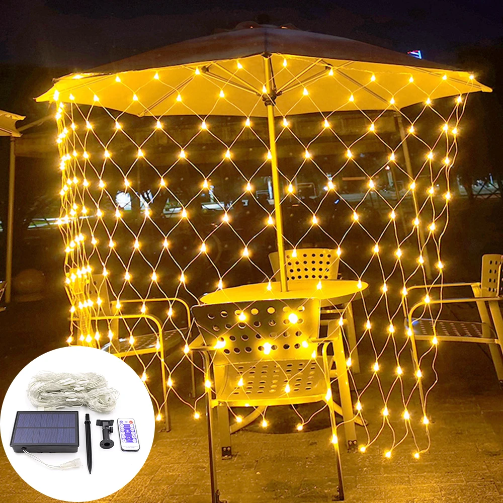 

3*2m Solar Powered Net String Light 196leds Christmas Web Fairy Lamp for New Year Xmas Holiday Party Window Curtain Garden Decor