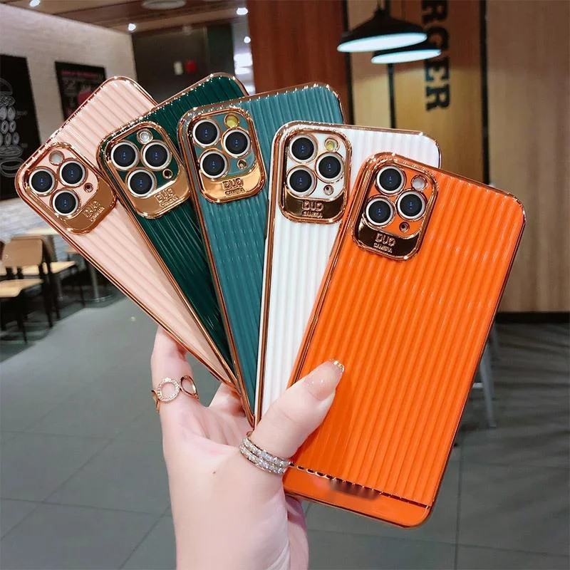 

Luxury Stripes Electroplated Plated Silicone Cover Cases for iPhone 7 8 Plus XS XR X 12 Pro Max 11 Pro SE 2020