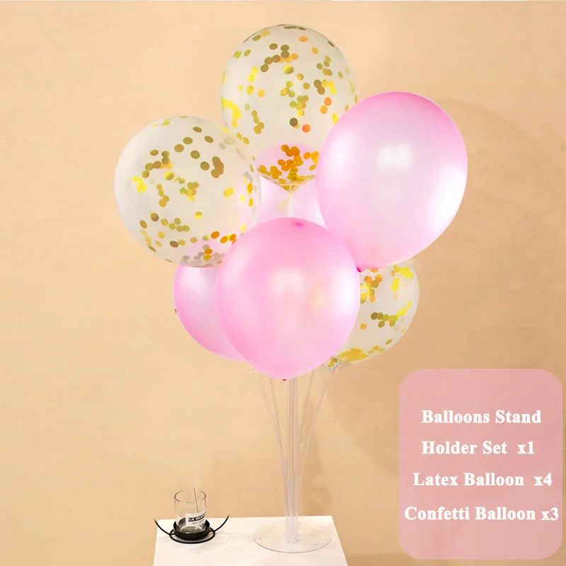 gold pink set 7 трубок подставка для воздушных шаров держатель колонки с днем рождения украшения для маленьких мальчиков и девочек первый год конфетти свадьбы - Цвет: gold pink set