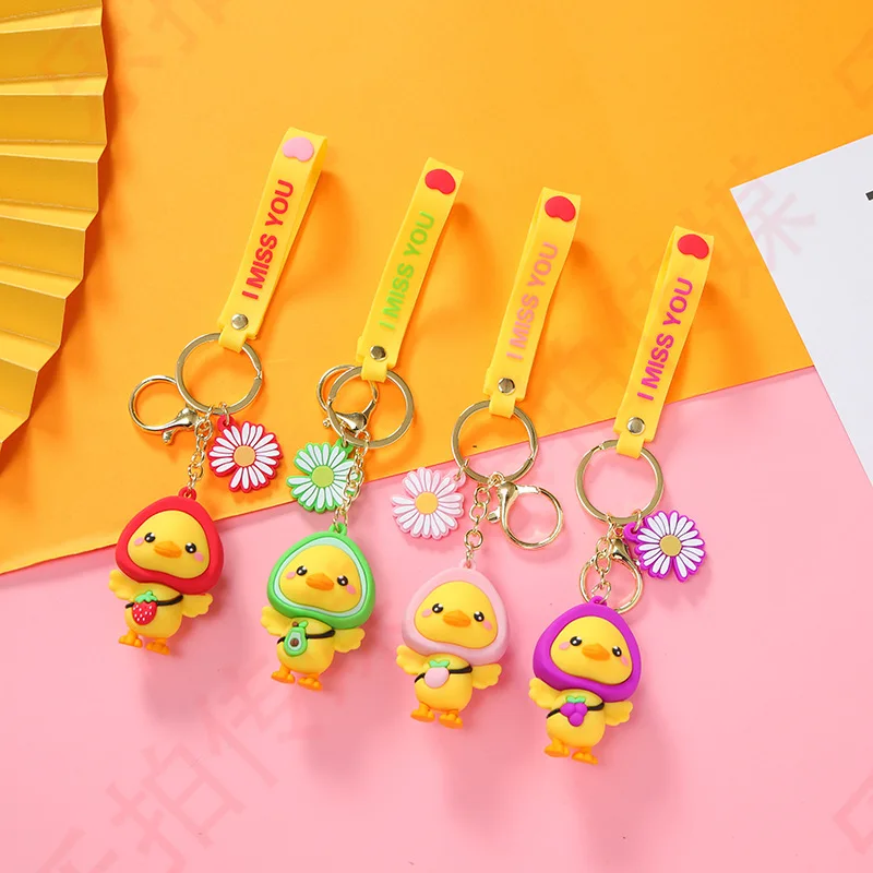 

Creative Duck Keychain Cartoon Cute Doll Backpack Decoration Bag Pendant Car Key Accessories Keyring Send Friend Gift New 2021