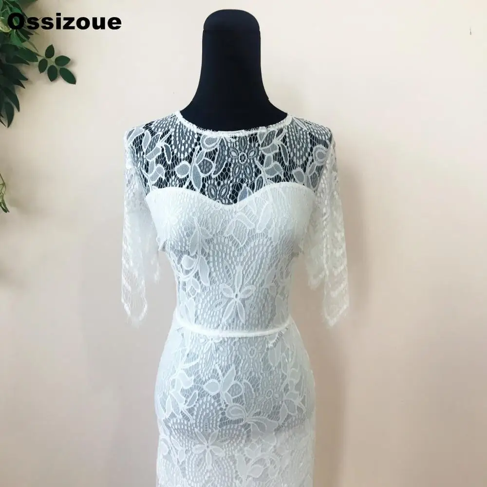 

Short Sleeves Scoop Neck Lace Mother Of the Bride Dress Tea Length Formal Wedding Guest Party Dresses Women Formal Gown YSAN59