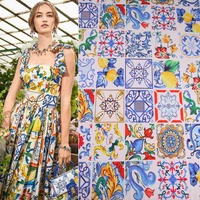 i love maiolica multicolor sicilian majolicas lemon cotton poplin fabric for woman girl summer dresses skirt shirts sewing af546