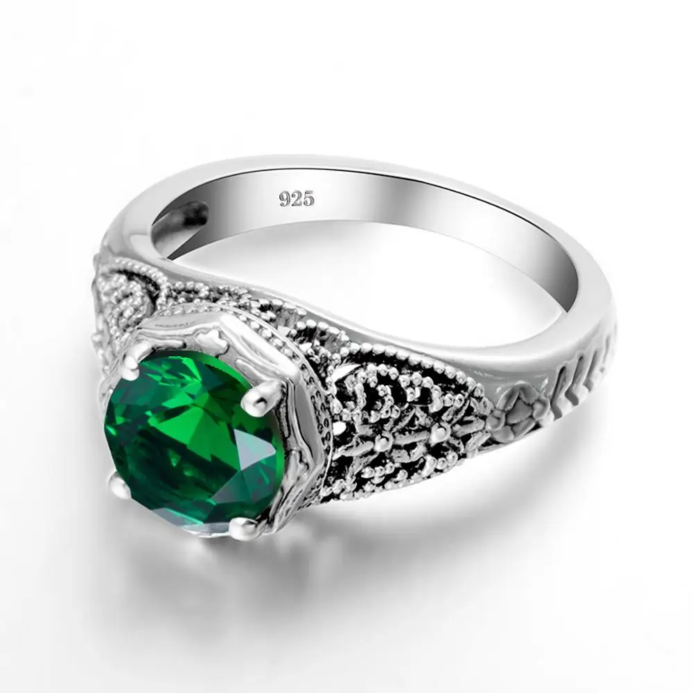 Ювелирное изделие для помолвки свадьбы зеленый изумруд кольца женщин 925
