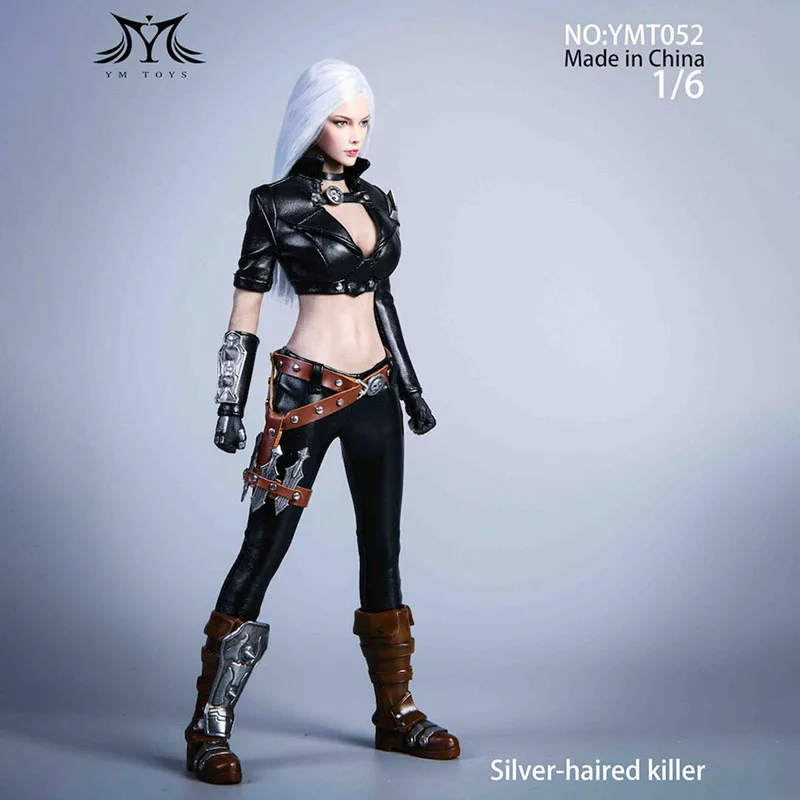 

1/6 YMTOYS YMT052 Silver Hair Killer Leather Clothes Set and Head Sculpture Model Fit 12" TBL Action Figure Body