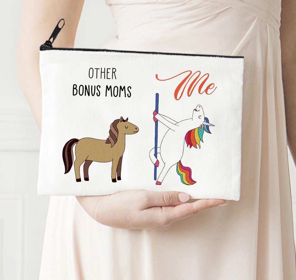 

Mom Makeup Bag Flowers Alphabet Printed Canvas Storage Bag Funny Horse Cosmetic Bags for Bride Proposal Gift Animal Prints
