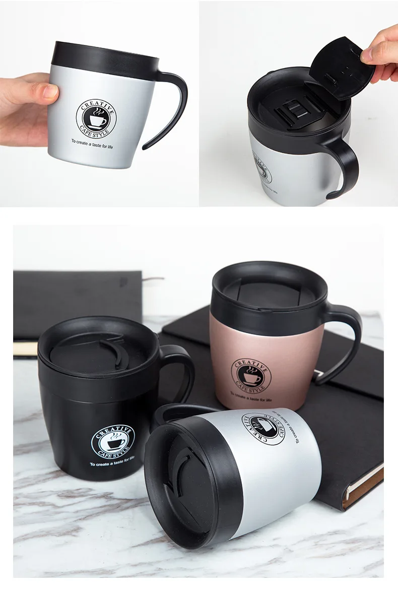 Bpa-Free, 330 мл, двухслойная кружка для кофе и чая, 304, нержавеющая сталь, термос, чашка, используется в офисе, семейная, вакуумная Ручка, кружка с ложкой
