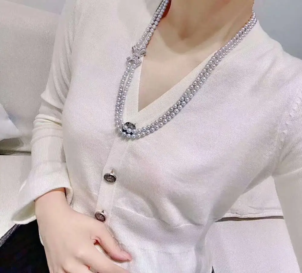

Hand knotted 8mm gray shell pearl necklace sweater chain long 70-80cm fashion jewelry