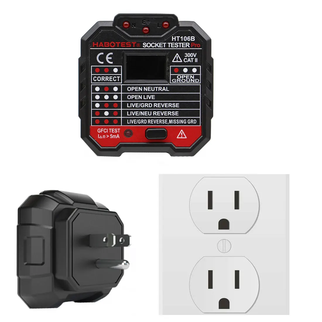 

HT106B HT106D Digital Display Socket Tester Plug Polarity Phase Check Detector Voltage Test Multi-function Socket Outlet Tester