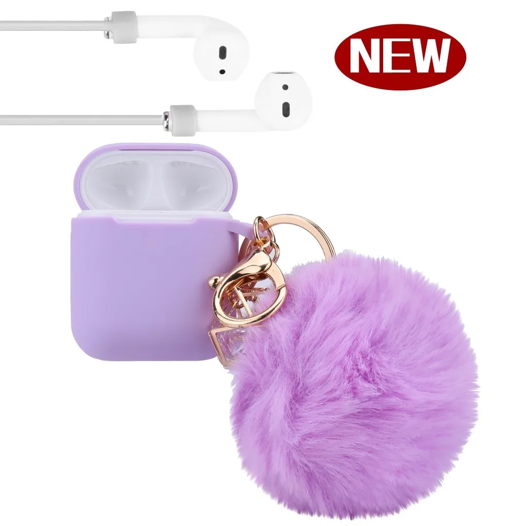 Беспроводной чехол для наушников Airpods 2 и 1 зарядный силиконовый защитный чехол и брелок с помпоном FW3