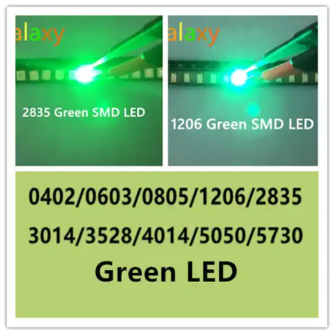 100 шт. SMD 0402 0603 0805 2835 3528 1206 5050 5730 3014 зеленые светоизлучающие диоды SMD супер ярсветодиодный светодиоды 3 в