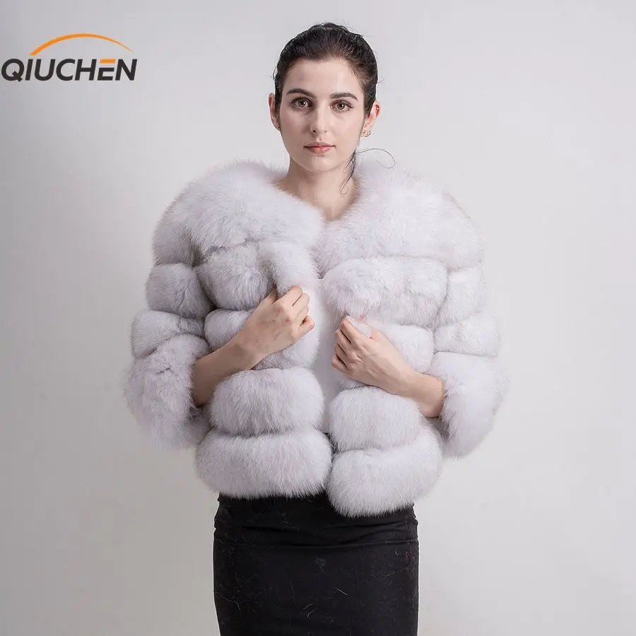 QIUCHEN PJ1801 Новое поступление Женская зимняя шуба из натурального Лисьего меха Толстая меховая женская зимняя куртка