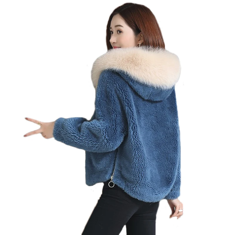 

2021 Winter Coats Women Faux Fur Coat with A Hooded Fluffy Coat Artificial Fur Jacket and Coat Puls Size Wine Red Blue Beige