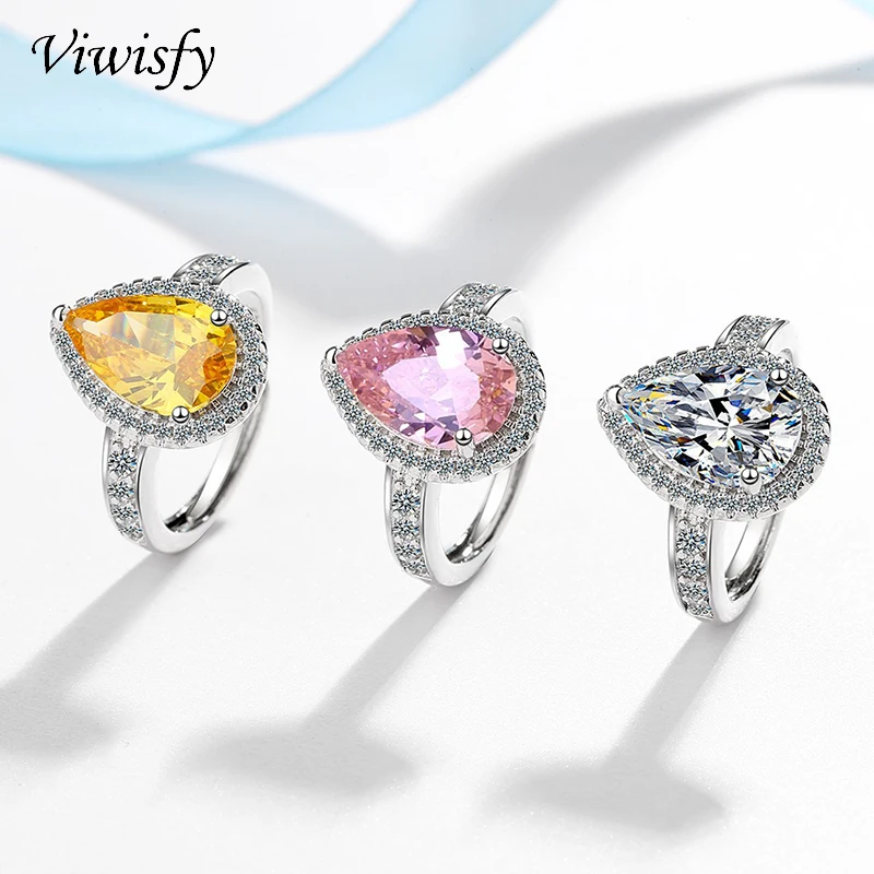 

Viwisfy Роскошные ювелирные изделия с кристаллами обручальные кольца из стерлингового серебра 925 пробы с каплей воды для женщин VW21254