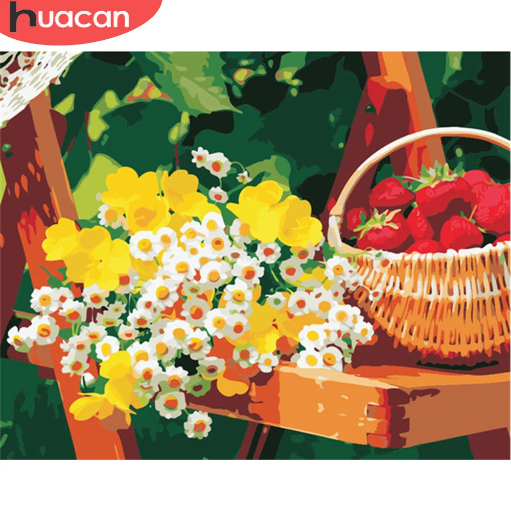 

HUACAN картина по номеру Цветок Ручная роспись Картины Искусство рисование на холсте подарок DIY картинки по номерам фруктовые наборы домашний ...