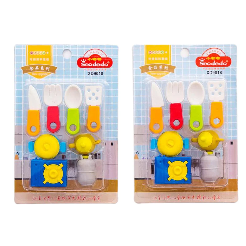 

8 шт./компл. Новинка, креативные игрушки, мультяшный ластик, кухонная плита, кухонная посуда, ластик-карандаш для детского сада, игрушка, иску...